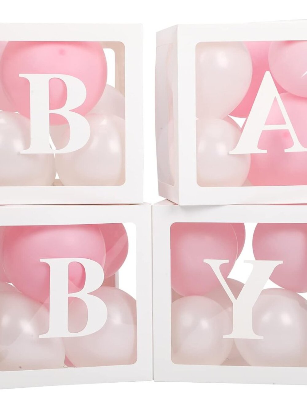 Baby Boxes with Letters for Baby Shower, 4 Transparent Balloon Boxes with Letter